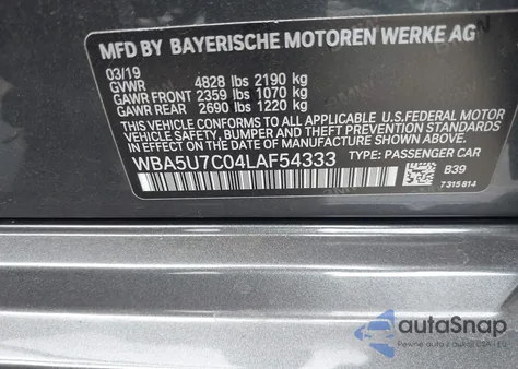 2020 BMW 3 Series M340I z USA, uszkodzony, nr VIN WBA5U7C04LAF54333
